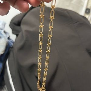 18K REAL SAUDI GOLD 16" MINI LINKS HARDWARE NECKLACE INSPIRED BY TIFFANY